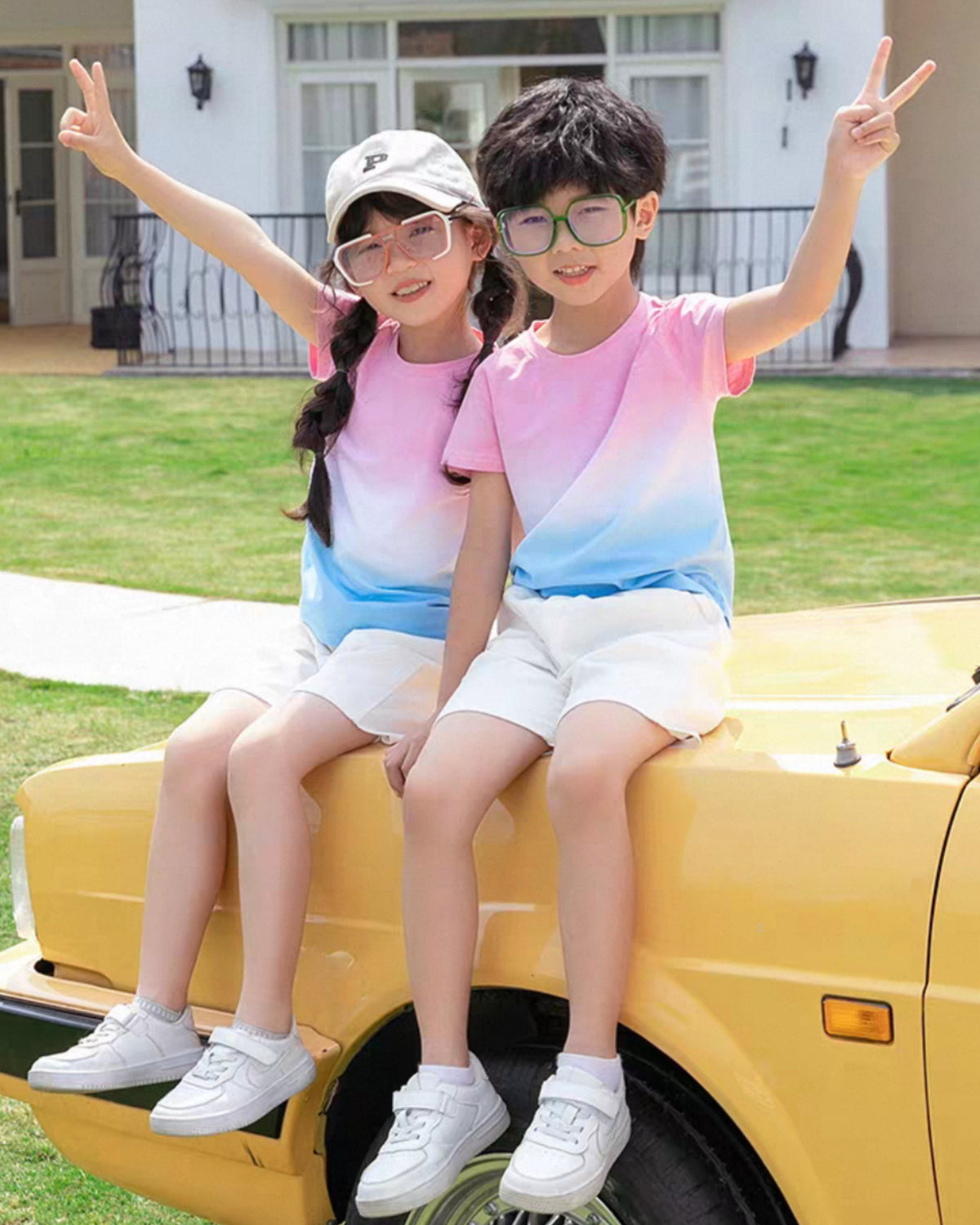 ピンクとブルーのグラデーションTシャツ/KIDS