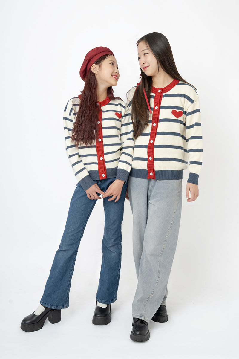 ネイビーボーダーとハートのリンクニット 【モデル着用商品】@ririmu1112