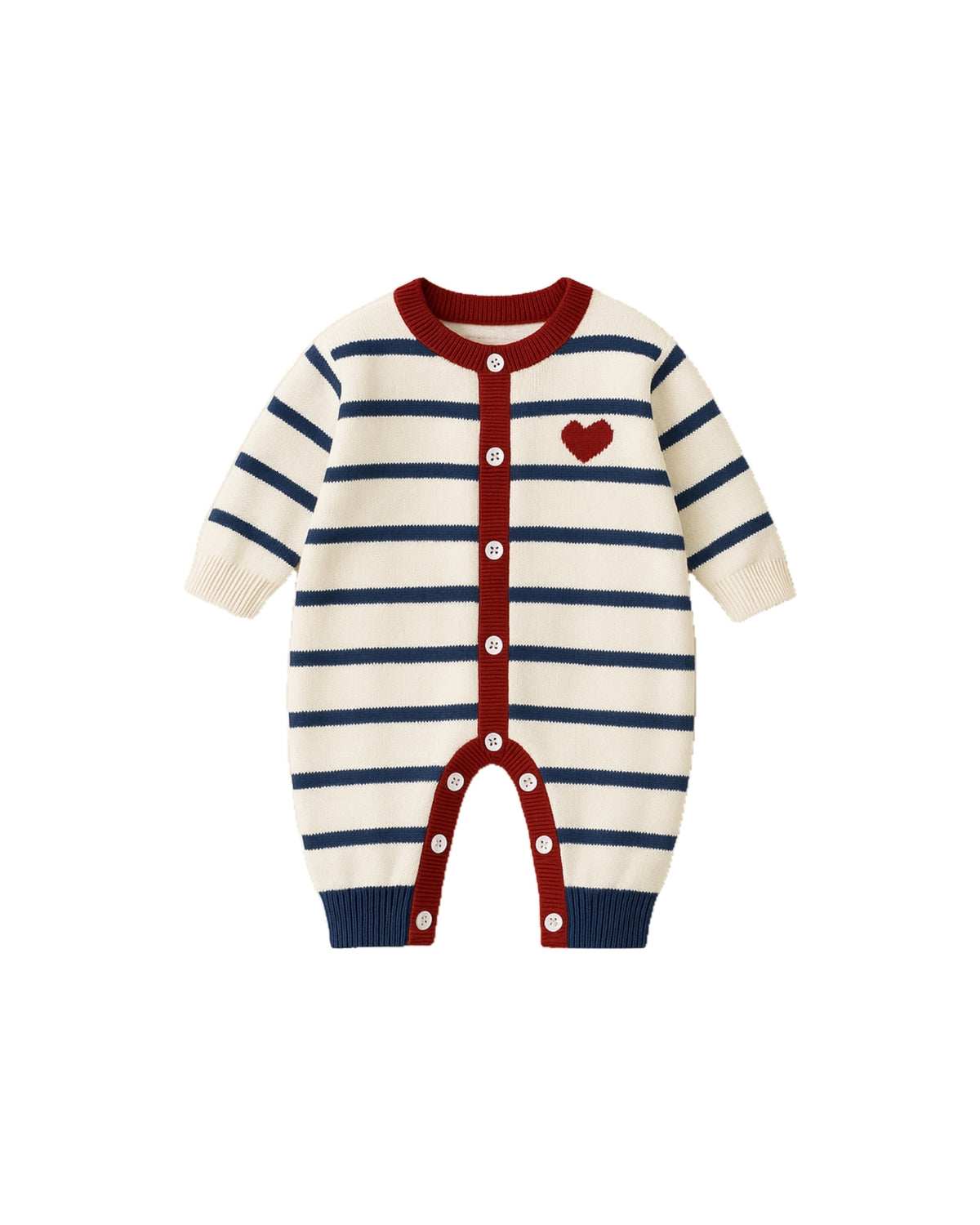 ニュアンスボーダーとハートのリンクニット(ロンパース)/BABY